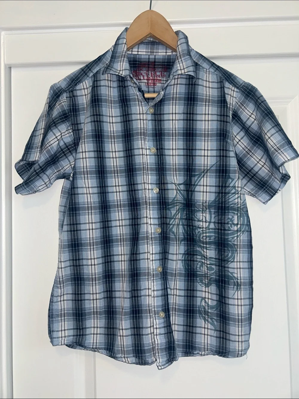 Faded Glory Blue Plaid Short-Sleeve Button-Down Shirt